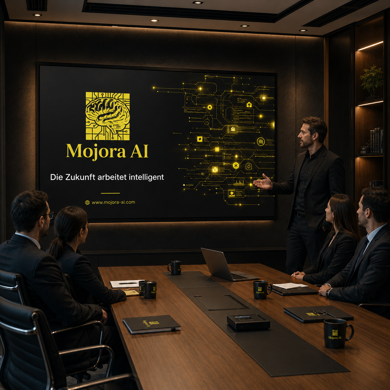 Mojora AI Präsentation in einem hochwertigen Konferenzraum