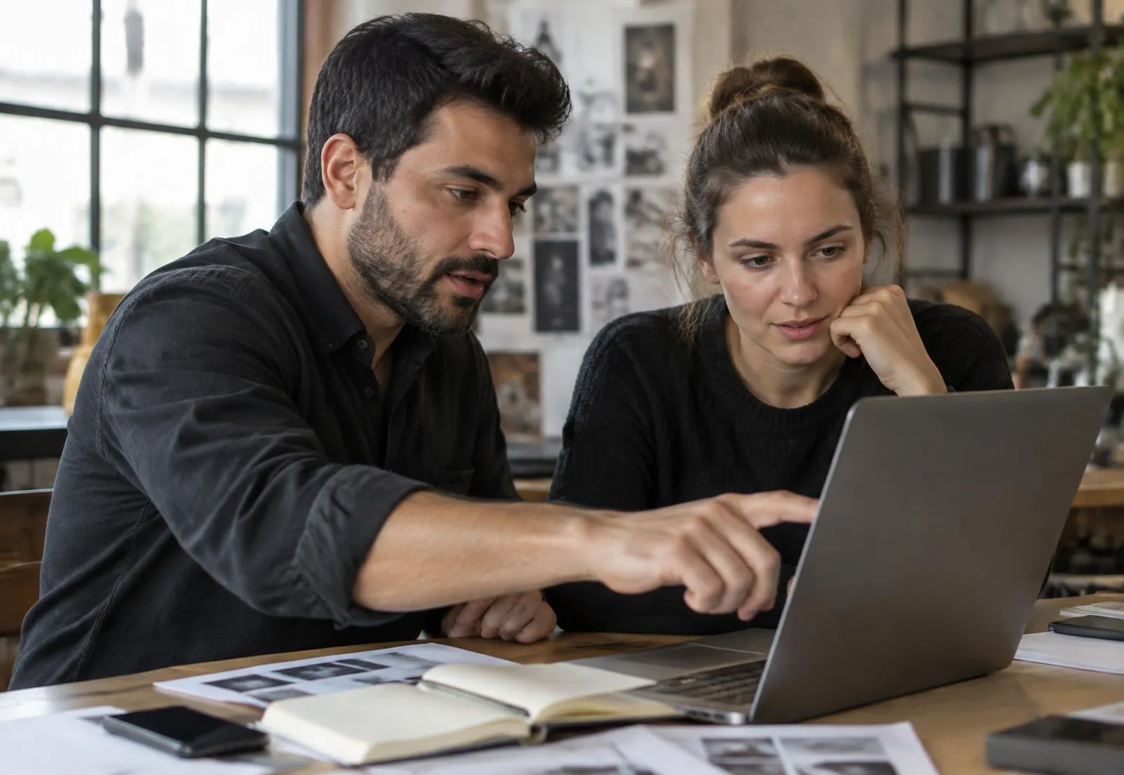 Zwei Kolleginnen und Kollegen arbeiten gemeinsam an einer Aufgabe am Laptop